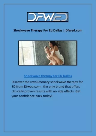 Shockwave Therapy Dallas In Usa | Dfwed.com