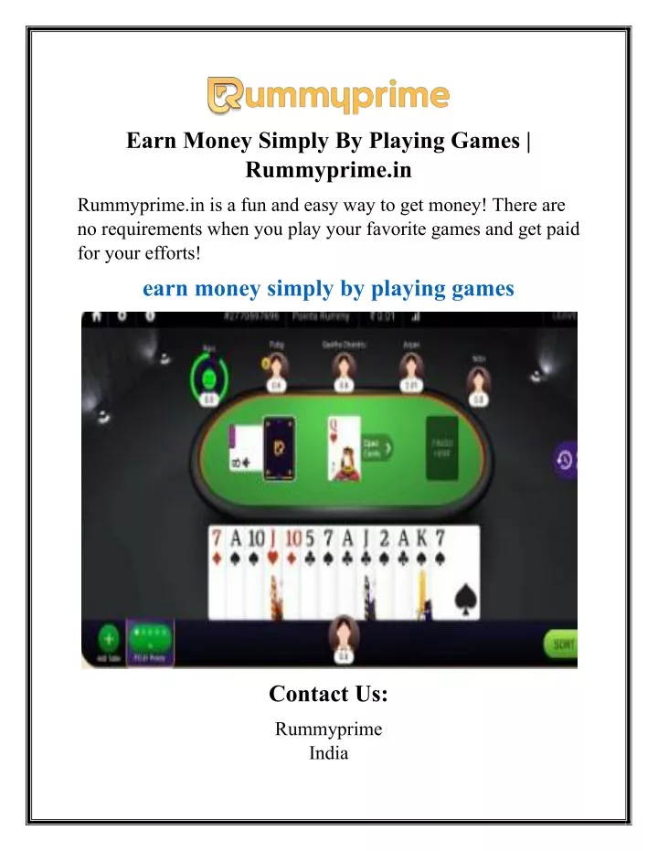 earn money simply by playing games rummyprime in