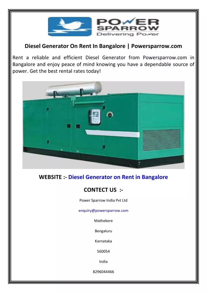 diesel generator on rent in bangalore