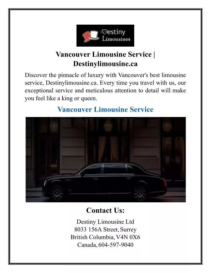 vancouver limousine service destinylimousine ca