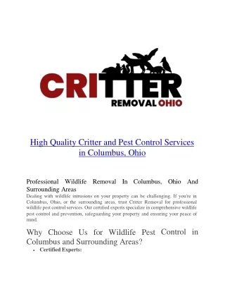 High Quality Critter and Pest Control Services in Columbus