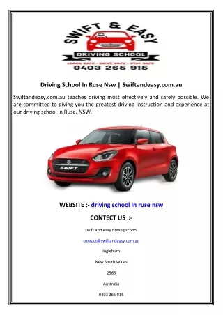 Driving School In Ruse Nsw  Swiftandeasy.com.au