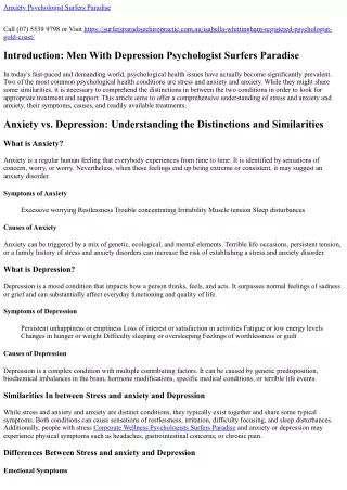 Depression Illness Psychologist Surfers Paradise (07) 5539 9798