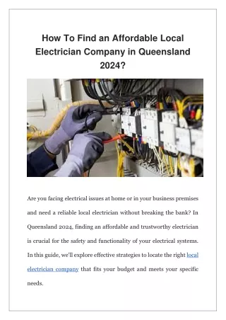 How To Find an Affordable Local Electrician Company in Queensland 2024?