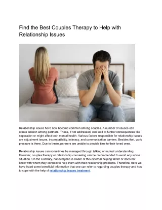 Find the Best Couples Therapy to Help with Relationship Issues