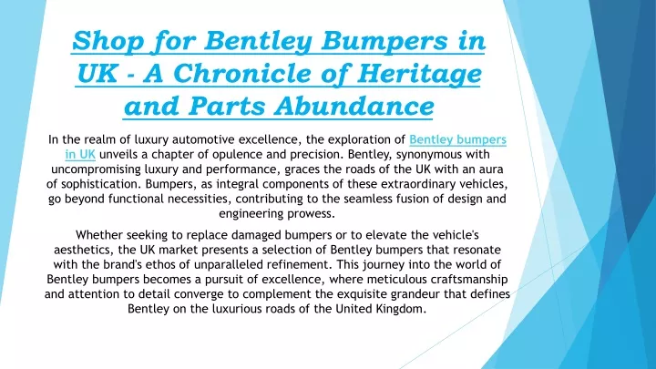 shop for bentley bumpers in uk a chronicle of heritage and parts abundance