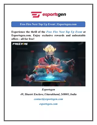 Free Fire Next Top Up Event  Esportsgen.com