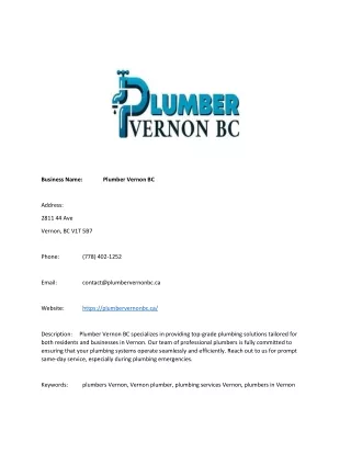 Plumber Vernon BC