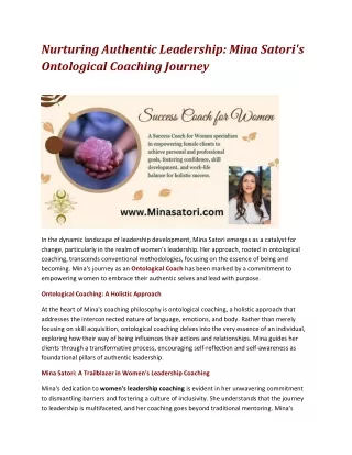 Nurturing Authentic Leadership Mina Satori's Ontological Coaching Journey