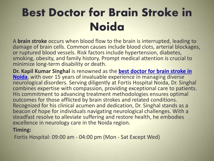 best doctor for brain stroke in noida