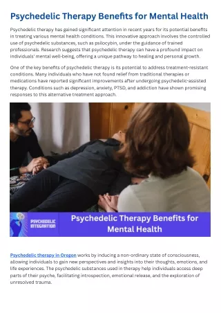 Psychedelic Therapy Benefits for Mental Health