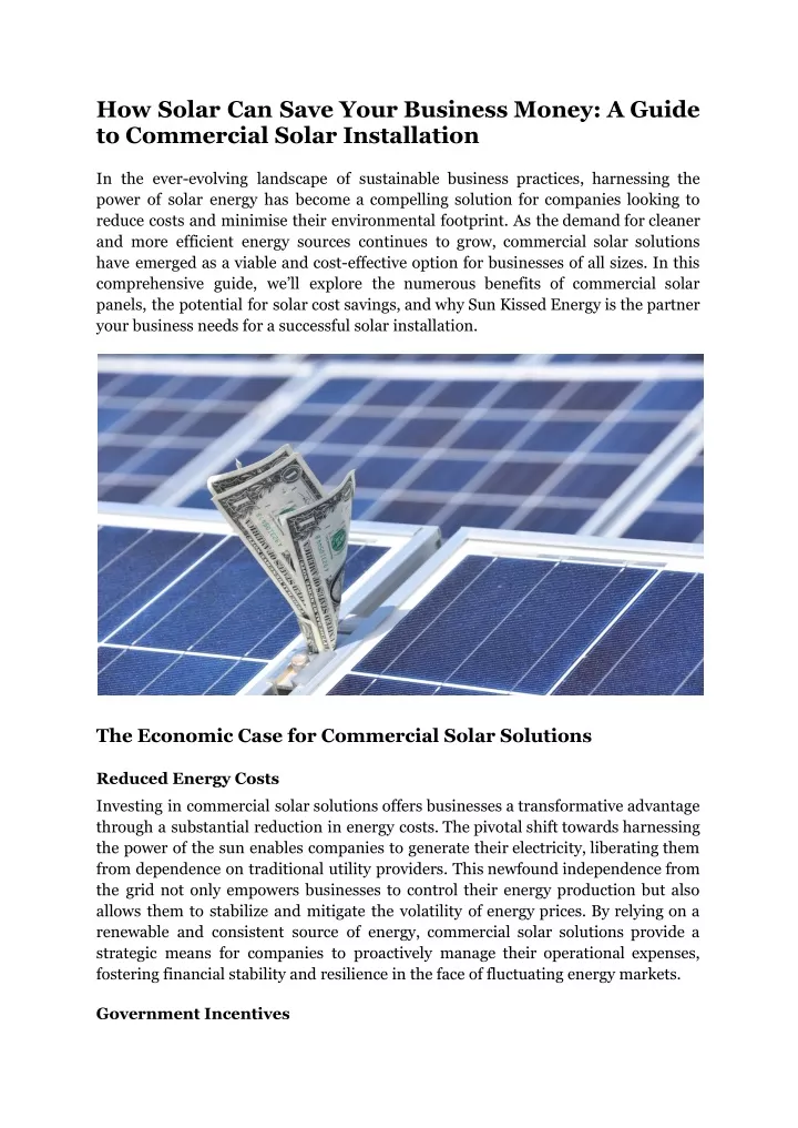 how solar can save your business money a guide