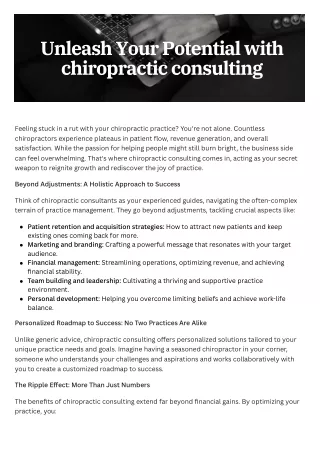 Unleash Your Chiropractic Practice's Potential: Why Consulting is Your Secret We