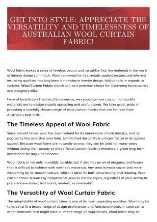 GET INTO STYLE APPRECIATE THE VERSATILITY AND TIMELESSNESS OF AUSTRALIAN WOOL CURTAIN FABRIC!