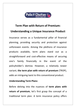 term plan with return of premium
