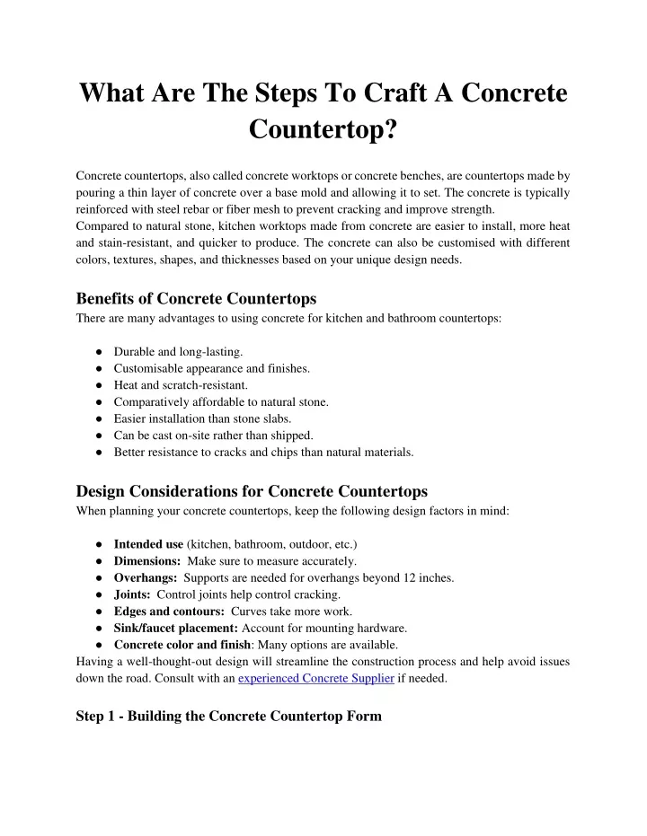 what are the steps to craft a concrete countertop