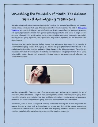 Unlocking the Fountain of Youth: The Science Behind Anti-Ageing Treatments