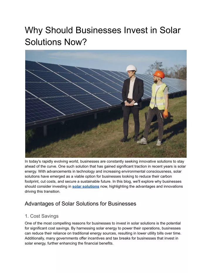 why should businesses invest in solar solutions