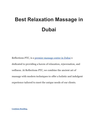 Best Relaxation Massage in Dubai