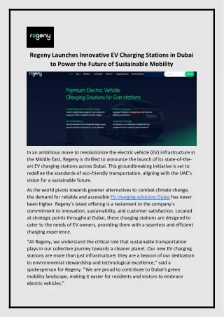 EV Charging Stations in Dubai - Regeny