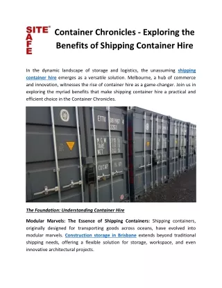 Container Chronicles - Exploring the Benefits of Shipping Container Hire
