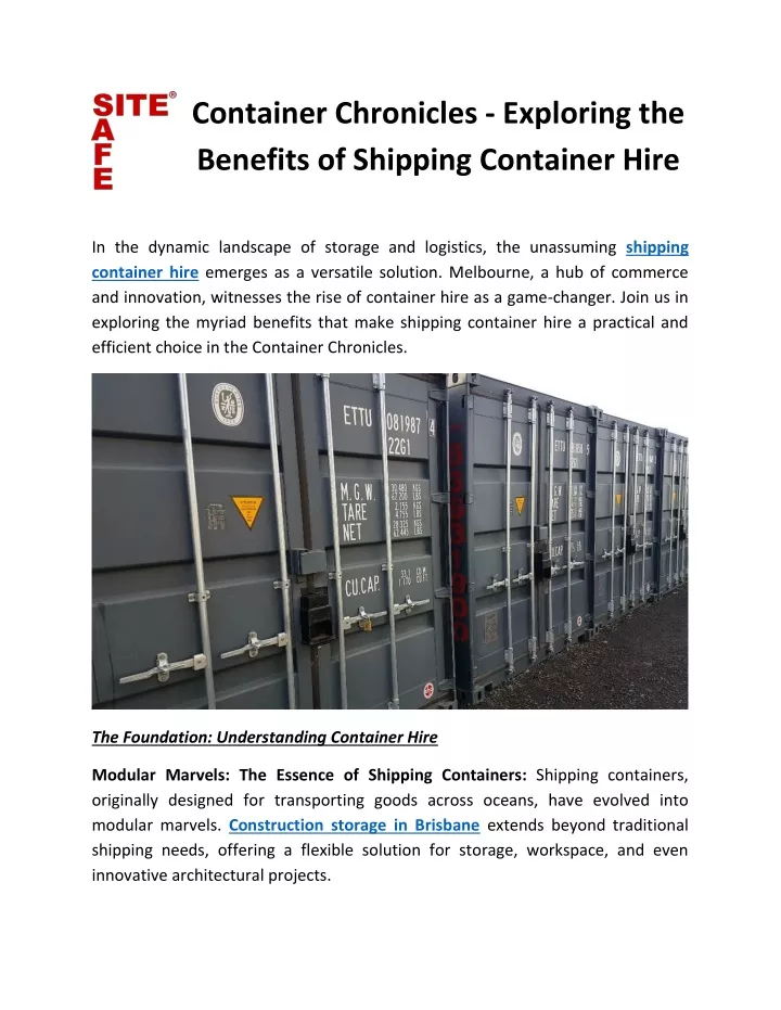container chronicles exploring the benefits