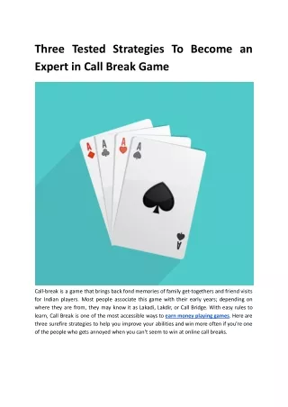 Three Tested Strategies To Become an Expert in Call Break Game