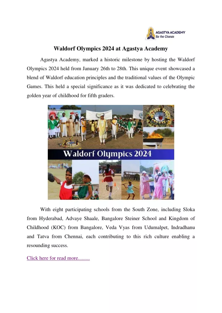 waldorf olympics 2024 at agastya academy