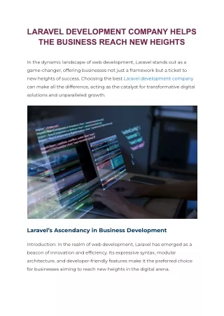 LARAVEL DEVELOPMENT COMPANY HELPS THE BUSINESS REACH NEW HEIGHTS