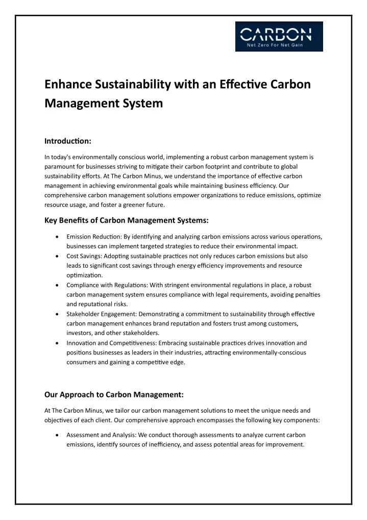 enhance sustainability with an effective carbon