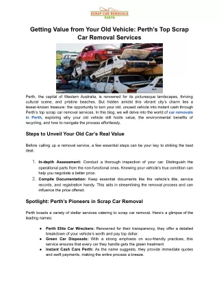 Perth Top Scrap Car Removal Services