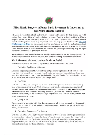 Piles Fistula Surgery in Pune Early Treatment is Important to Overcome Health Hazards