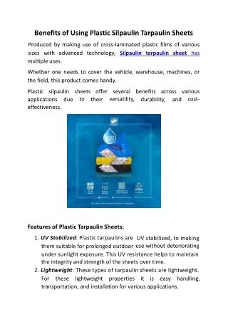 Benefits of Using plastic silpaulin tarpaulin sheets