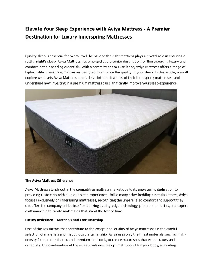 elevate your sleep experience with aviya mattress