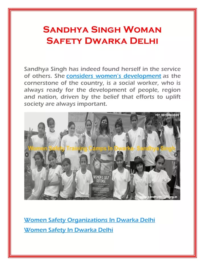 sandhya singh woman safety dwarka delhi