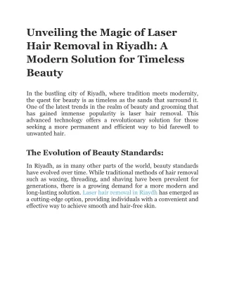 Unveiling the Magic of Laser Hair Removal in Riyadh