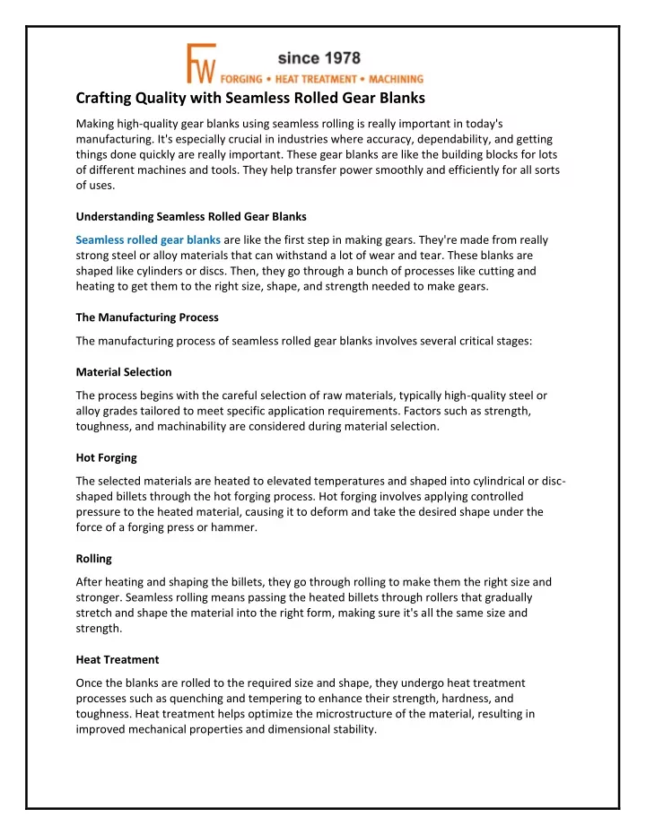 crafting quality with seamless rolled gear blanks
