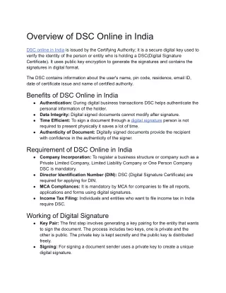 Overview of DSC Online in India