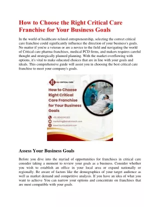 How to Choose the Right Critical Care Franchise for Your Business Goals