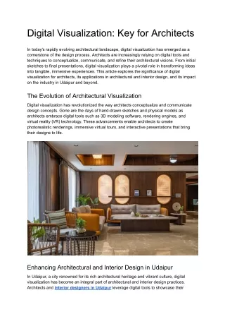Digital Visualization: Key for Architects