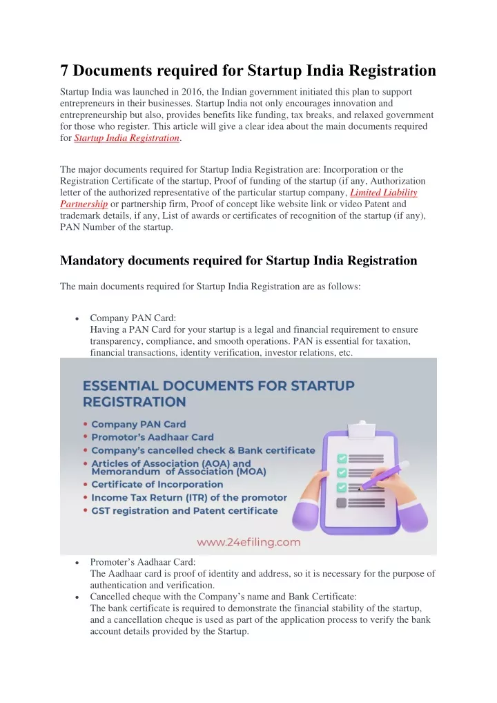 7 documents required for startup india