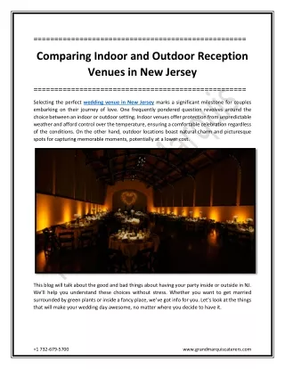 Comparing Indoor and Outdoor Reception Venues in New Jersey