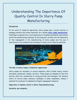 Understanding The Importance Of Quality Control In Slurry Pump Manufacturing