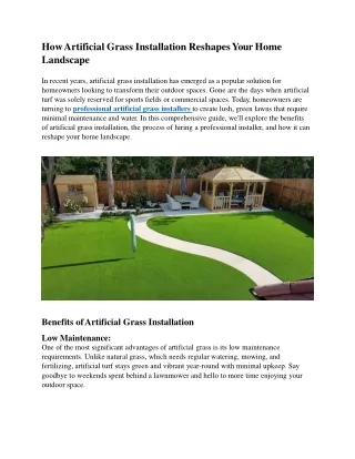 How Artificial Grass Installation Reshapes Your Home Landscape