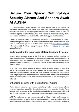 Secure Your Space: Cutting-Edge Security Alarms And Sensors Await At AUSHA