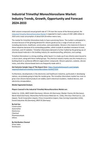 industrial trimethyl monochlorosilane market