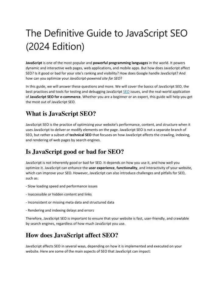 the definitive guide to javascript seo 2024