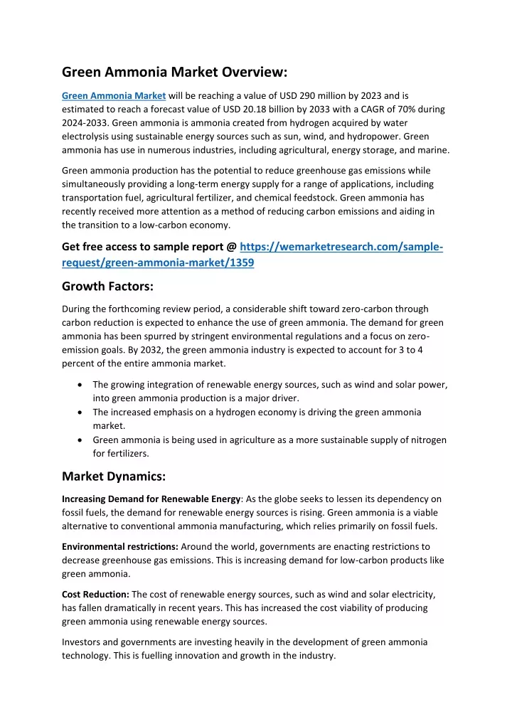 green ammonia market overview