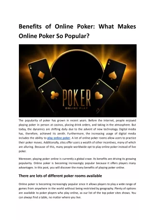 Benefits of Online Poker_ What Makes Online Poker So Popular