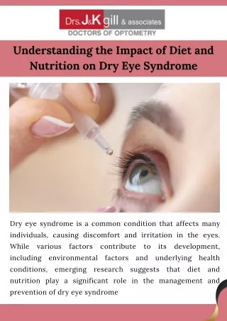 Understanding the Impact of Diet and Nutrition on Dry Eye Syndrome